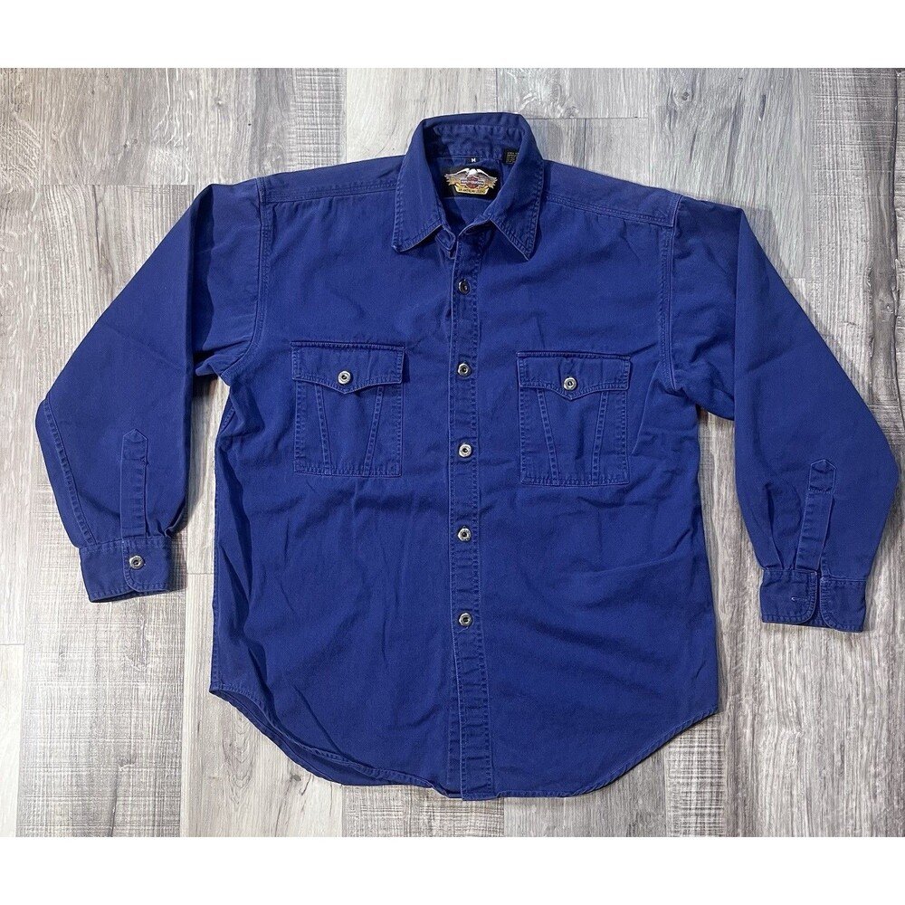 Harley Davidson Motorcycles Women S Blue Button Up Work Shirt *Missing Buttons